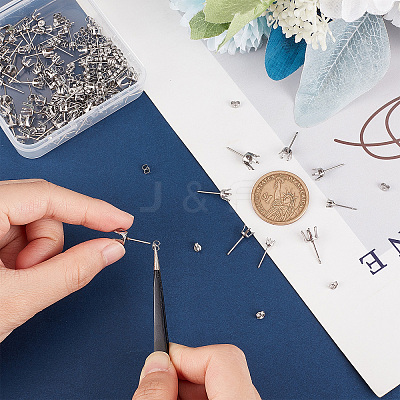 90Pcs 3 Size 304 Stainless Steel Post Stud Earring Settings STAS-SC0004-85-1