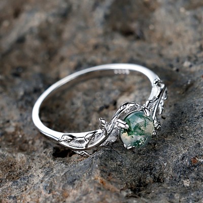 Oval & Leaf 925 Sterling Silver with Moss Agate Finger Rings FS-WGF1EFD-02-1