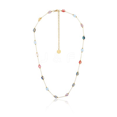 304 Stainless Steel & Glass Link Chain Necklaces for Women STAS-OY015-52G-1
