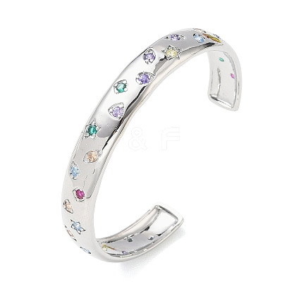 Brass Micro Pave Cubic Zirconia Cuff Bangles for Women BJEW-A172-03P-1