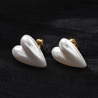 304 Stainless Steel Plastic Imitation Pearl Stud Earrings EJEW-R030-01G-04-1