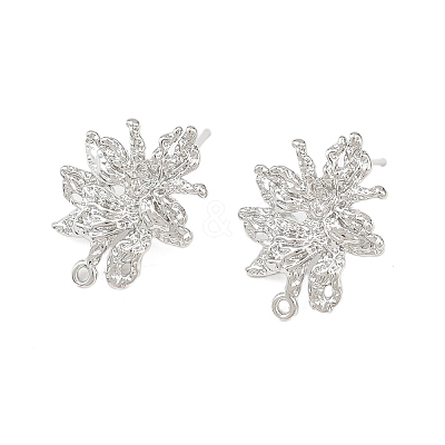 Flower Brass Stud Earring Findings KK-F921-04P-1