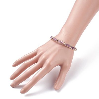 Round Natural Amethyst Beaded Bracelet BJEW-TA00038-02-1