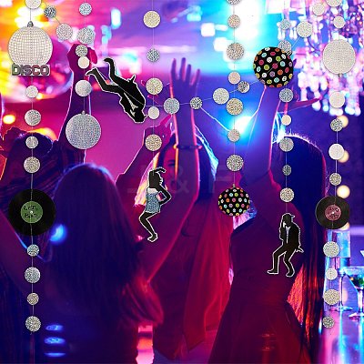 AHADEMAKER Iridescent Disco Theme Paper Garlands HJEW-GA0001-18-1
