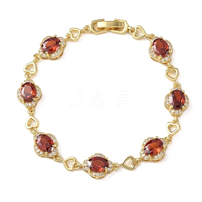 Heart & Oval Brass Micro Pave Cubic Zirconia Link Chain Bracelets for Women BJEW-A163-03G-02-1