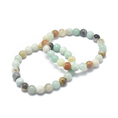 Natural Amazonite Bead Stretch Bracelets BJEW-K212-C-007-1