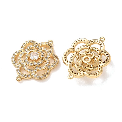 Brass Micro Pave Clear Cubic Zirconia Connector Charms CU-CBA4579-05G-E-1