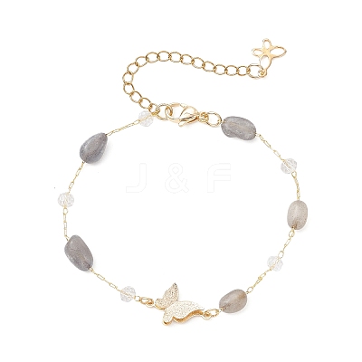 Handmade Glass & Natural Labradorite Nuggets Beads Necklaces BJEW-JB12461-02-1