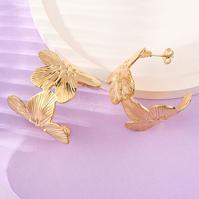 Flower with C-Shaped 304 Stainless Steel Stud Earrings for Women EJEW-A131-01B-G-1