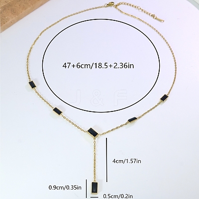 Stainless Steel & Black Rectangle Block Y-shaped Tassel Necklaces for Daily and Formal Wear UV0910-1