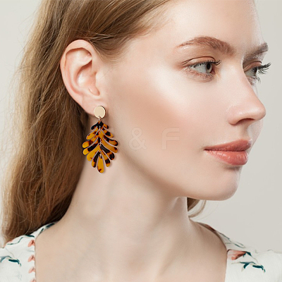 2 Pairs 2 Colors Acrylic Tropical Leaf Dangle Stud Earrings EJEW-AN0001-19-1