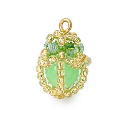 Luminous Handmade Glass Seed Beaded Teardrop Pendants PALLOY-MZ00962-1