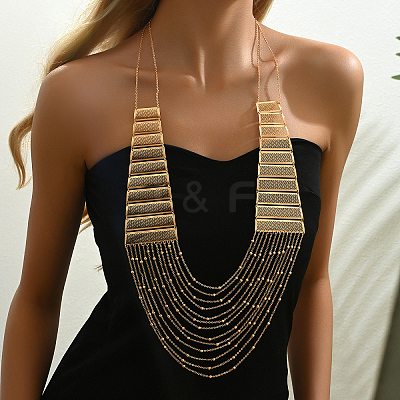 Elegant Brass Geometric Tassel Multi Layered Bib Necklaces for Women's Party Outfit GR3254-1