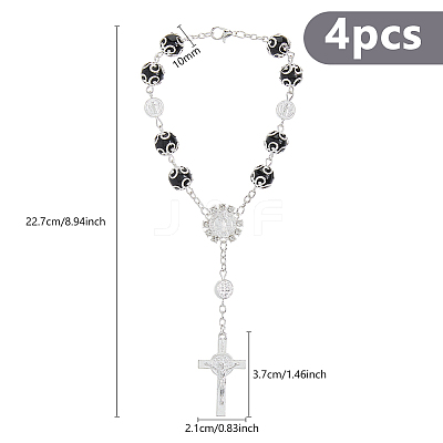 4Pcs Cross with Jesus Alloy Charm Bracelets BJEW-DC0001-09-1