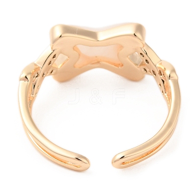 Natural Shell Criss Cross Open Cuff Ring with Cubic Zirconia RJEW-G288-05G-1