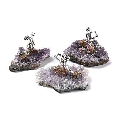 Natural Tourmaline Cluster & Alloy Miner Model Ornament DJEW-D002-10AS-02-1