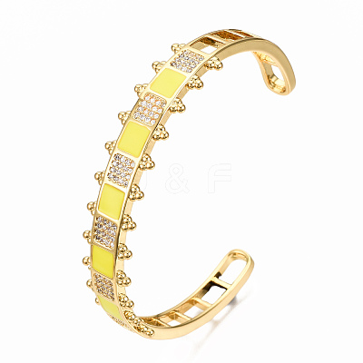 Brass Micro Pave Clear Cubic Zirconia Cuff Bangles BJEW-N302-006G-NF-1