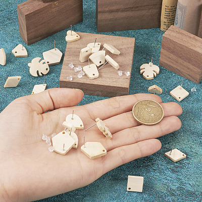 32Pcs 8 Style Ash Wood Stud Earring Findings EJEW-TA0001-16V-1
