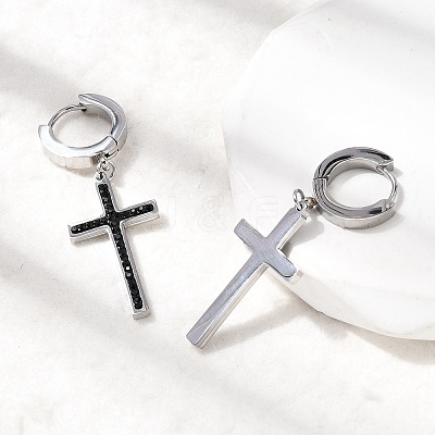 Cross 304 Stainless Steel Polymer Clay Rhinestones Hoop Earrings EJEW-G453-11P-01-1