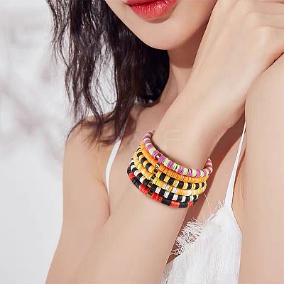 Handmade Polymer Clay Heishi Beads Stretch Bracelets Sets BJEW-JB05902-10-1