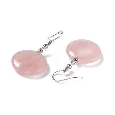 Natural Rose Quartz Flat Round Dangle Earrings EJEW-D188-03P-09-1