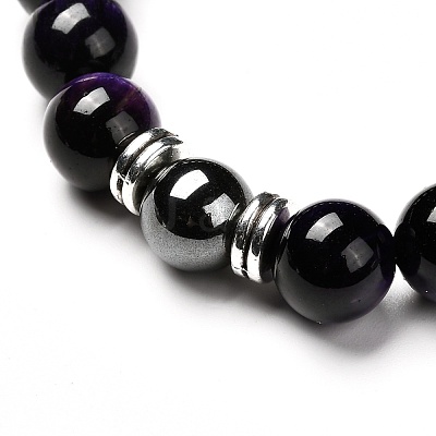 Natural Tiger Eye(Dyed) Beads Stretch Bracelets Set BJEW-JB06653-04-1