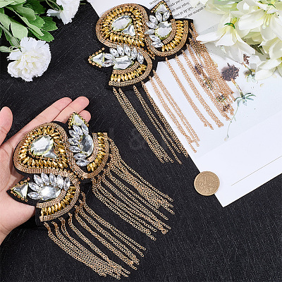 Flower Iron Chain Tassel with Rhinestone Epaulettes AJEW-WH20006-326B-G-1