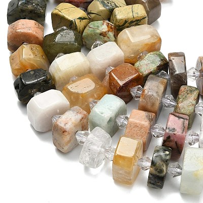 Natural Yellow Hematoid Quartz & White Moonstone & Quartz Crystal & Green Opal & Multi-Moonstone & Rhodonite Beads Strands G-L642-H07-01-1