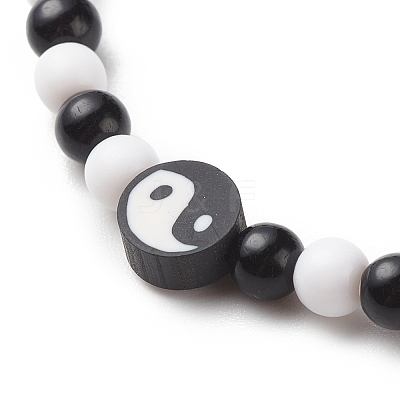 Polymer Clay Yin Yang & Acrylic Round Beaded Stretch Bracelet for Women BJEW-JB08529-1
