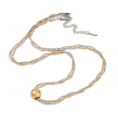 Two Tone 304 Stainless Steel Round Ball Pendant 3 Layer Necklaces NJEW-Z075-01GP-1