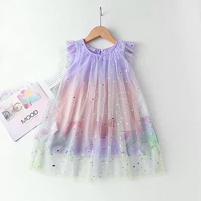 Tie Dye Silver Star Polyester Mesh Tulle Fabric DIY-WH0410-84-1