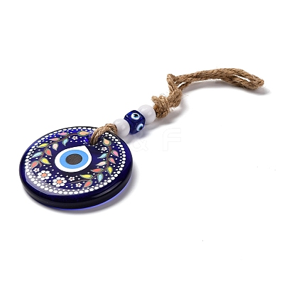 Flat Round with Evil Eye Lampwork Pendant Decoration HJEW-Z005-01F-1