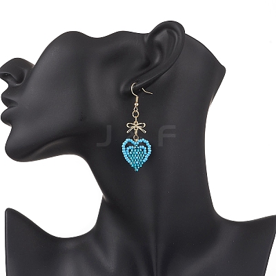 Handmade Glass Seed Beads Heart Dangle Earrings EJEW-MZ00577-02-1