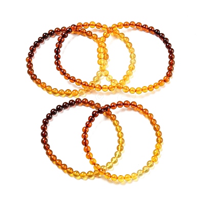 Dyed Gradient Color Natural Amber Round Beaded Stretch Bracelets BJEW-Q999-F-01-1