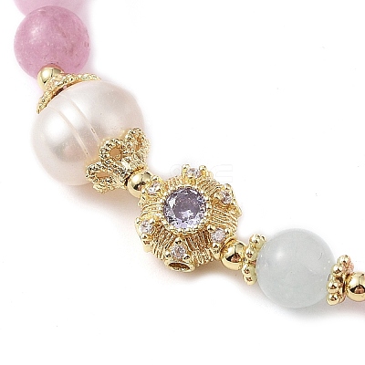 Round Dyed Natural Gemstone & Natural Pearl Beaded Bracelets BJEW-C068-02G-1