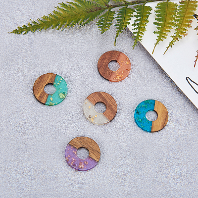 Transparent Resin & Walnut Wood Pendants RESI-CJ0001-75-1