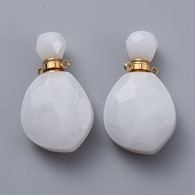 Faceted Natural White Jade Openable Perfume Bottle Pendants G-E564-08A-G-1