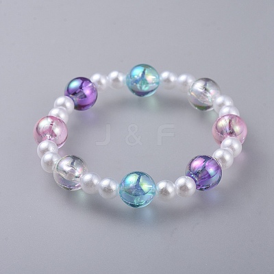 Transparent Acrylic Imitated Pearl  Stretch Kids Bracelets BJEW-JB04575-1