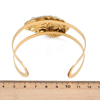 Shell Shape 304 Stainless Steel Enamel Cuff Bangles for Women BJEW-A049-04A-G-1