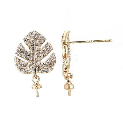 Brass Micro Pave Clear Cubic Zirconia Stud Earring Findings KK-Q764-033-1