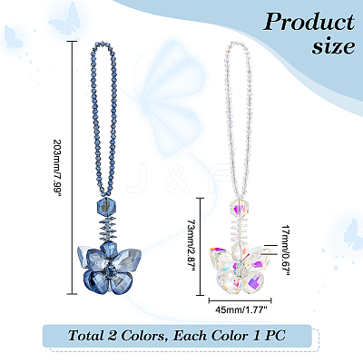 2Pcs 2 Colors Glass Butterfly Pendant Decorations AJEW-GA0006-59-1
