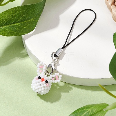 Rabbit Glass Seed Beads Charms Mobile Straps HJEW-MZ00120-1
