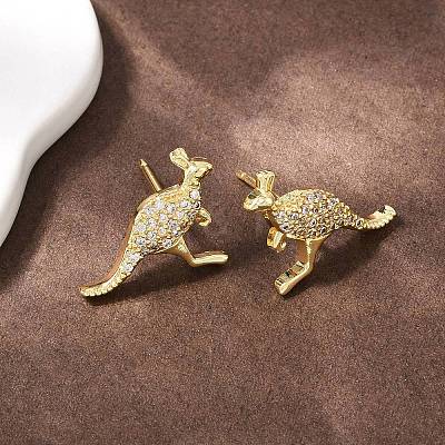 Brass Micro Pave Clear Cubic Zirconia Kangaroo Stud Earrings EJEW-F400-05G-1