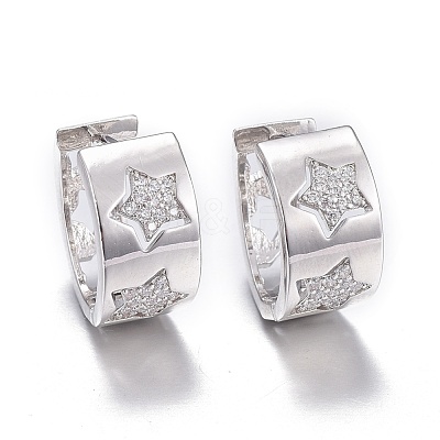 Brass Micro Pave Cubic Zirconia Huggie Hoop Earrings EJEW-K083-40P-B-1