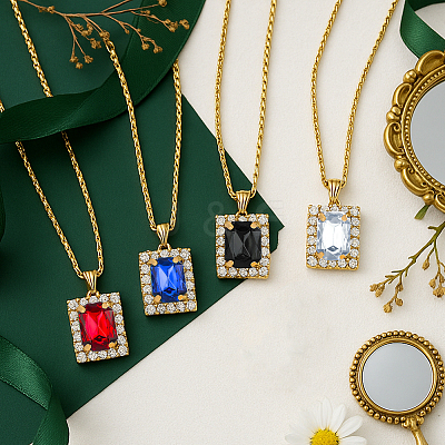 4 Colors Rectangle Rhinestone Jewerly Set SJEW-HY0001-12-1
