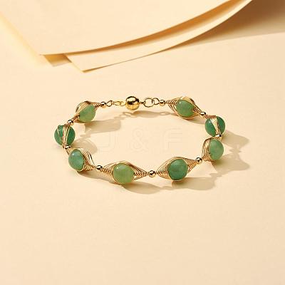 Natural Green Aventurine Beaded Bracelets for Men Women BJEW-TA00012-02-1