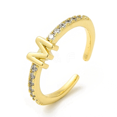 Clear Cubic Zirconia Initial Letter Open Cuff Ring RJEW-H120-09G-M-1