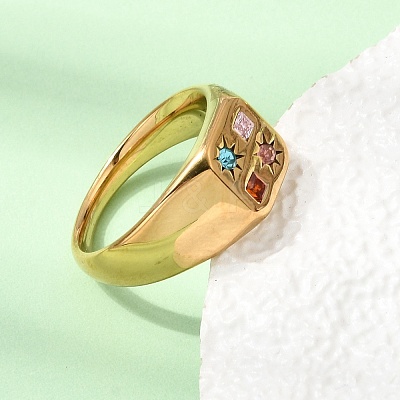 Stainless Steel Pave Colorful Cubic Zirconia Finger Rings SA-CBA90C5-04B-G-1
