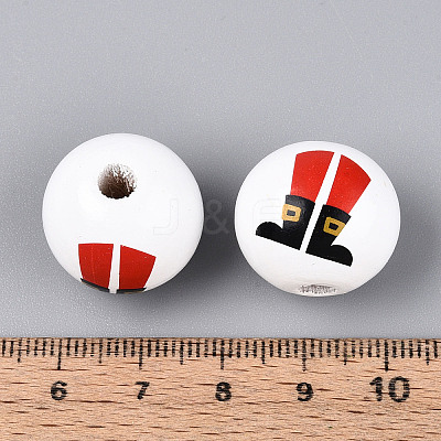 Christmas Spray Painted Schima Wood Beads WOOD-T032-38C-1