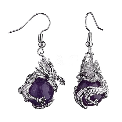 Natural Amethyst Dragon Dangle Earrings EJEW-A092-06P-01-1